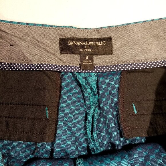 BANANA REPUBLIC Ankle Pants sz 8 Hampton Fit Teal/Navy Geo Print Textured GUC - Picture 4 of 12